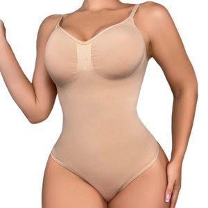 Beige Nude Solid Shapewear Bodysuit, size S